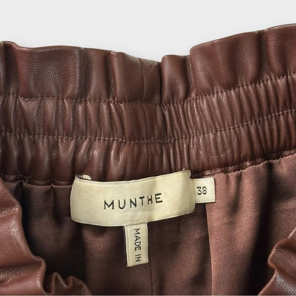 Munthe Brown Faux Leather Paperbag Bermuda Shorts FR 38 US 8 High Waisted